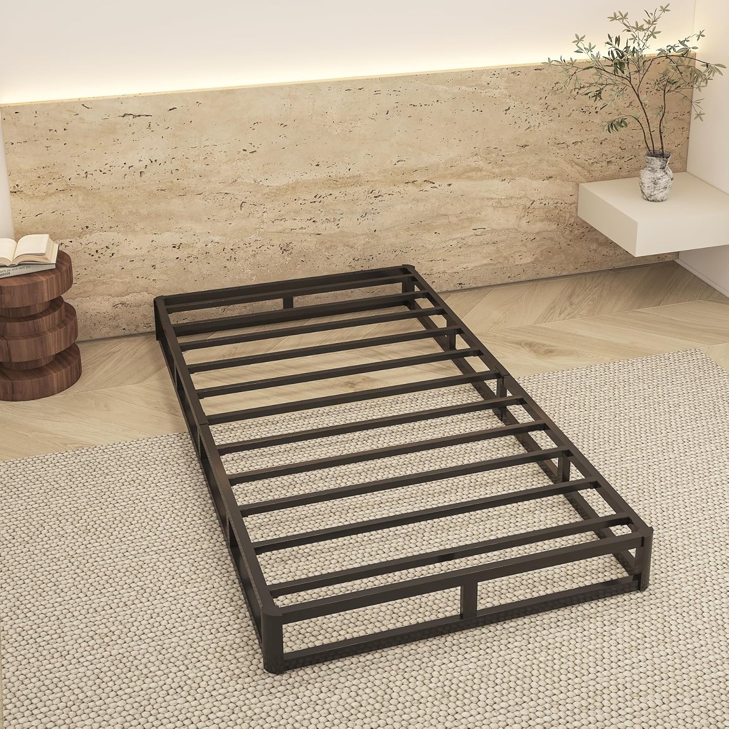 Twin Box Spring Bed Base 7 Inch High, 1500 LBS Heavy Duty Metal Mattress Foundation with Fabric Cover, Easy Assembly, Quiet Noise Free, Non Slip