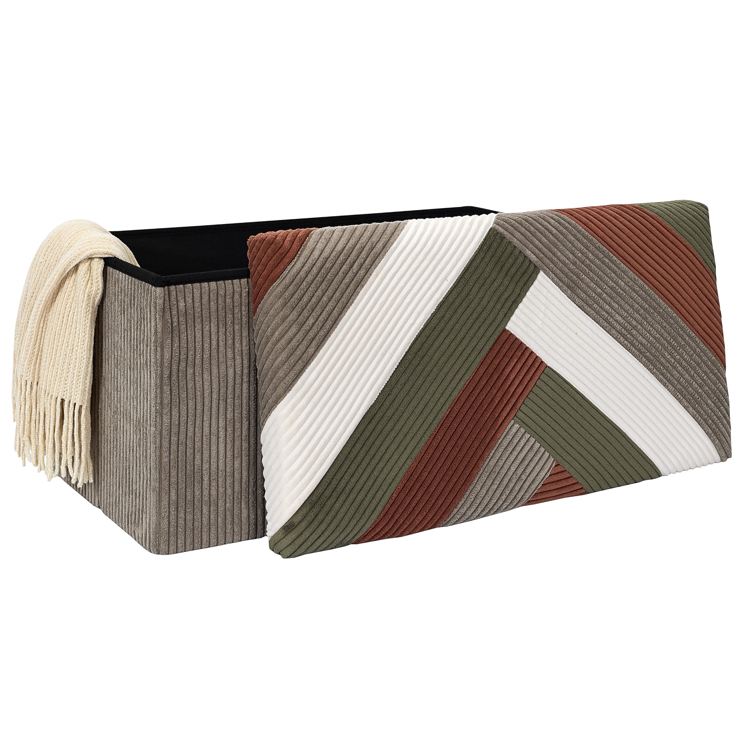 Home Deco Factory, HD0551, Panca Pieghevole Cotele Patchwork Multifunzionale, Pratico Contenitore e comodità di Seduta, Ideale per Soggiorno,Dimensioni 76x38x38 cm, Beige, Grigio, Rosso, Verde