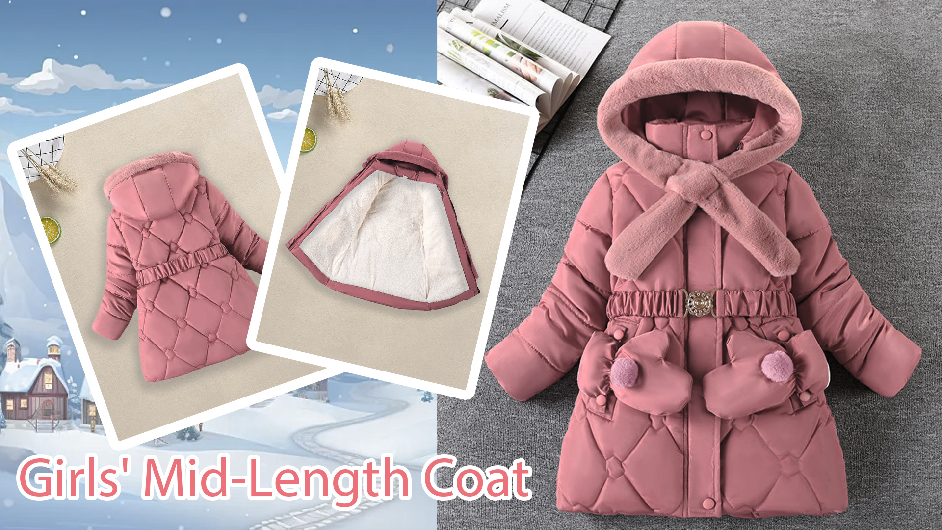 Vêtement Neige Enfant Manteau D'Hiver Happy Cherry Enfant Fille - Doudoune Chaude à Capuche 1-6 Ans Vêtement Fille 1-6 Ans