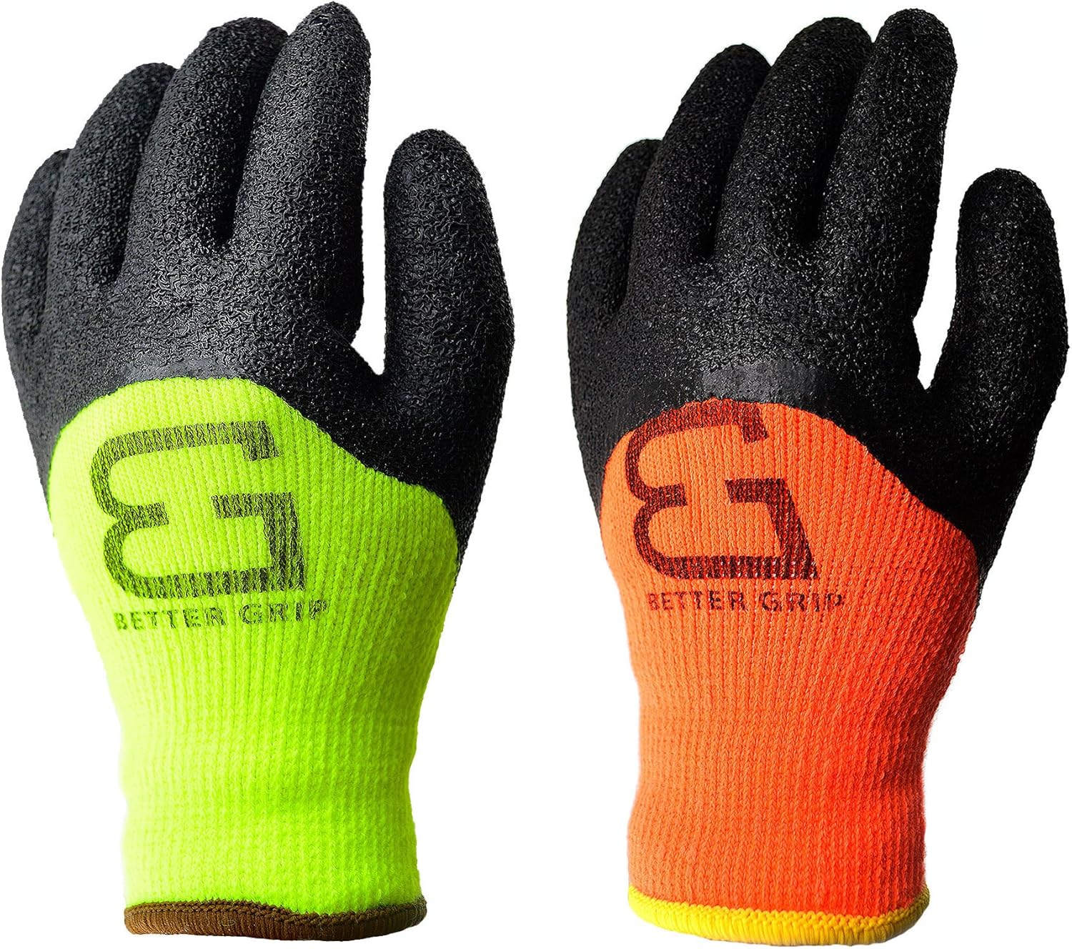 BGWLAC3/4 Safety Winter Insulated Crinkle Finished 3/4 Latex Coated Work Gloves, 3 Pairs/Pack (Extra Large, Hi-Vis Orange)