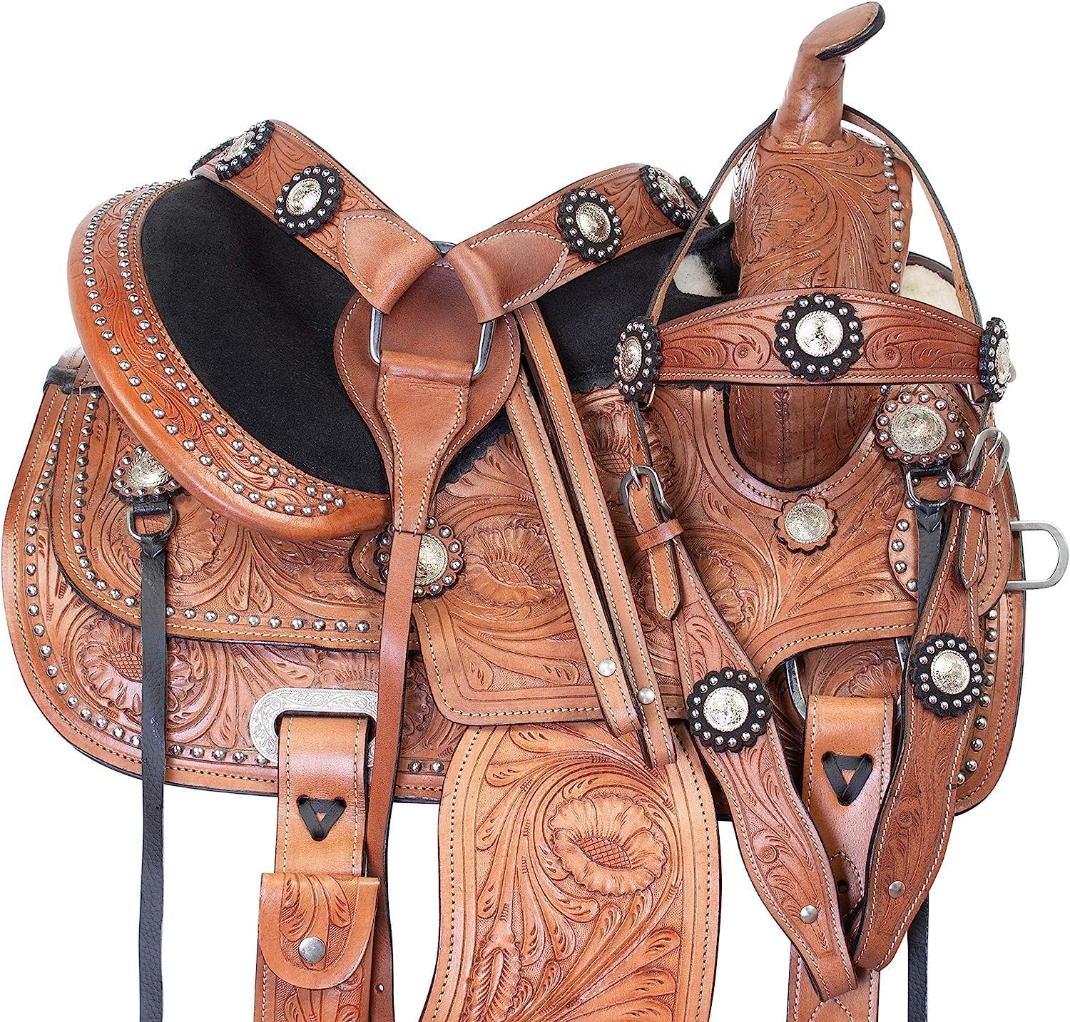 Selle De Barrel Racing Enfant En Cuir Naturel – Taille 10 à 18 – Fabriquée Main – Lot Complet