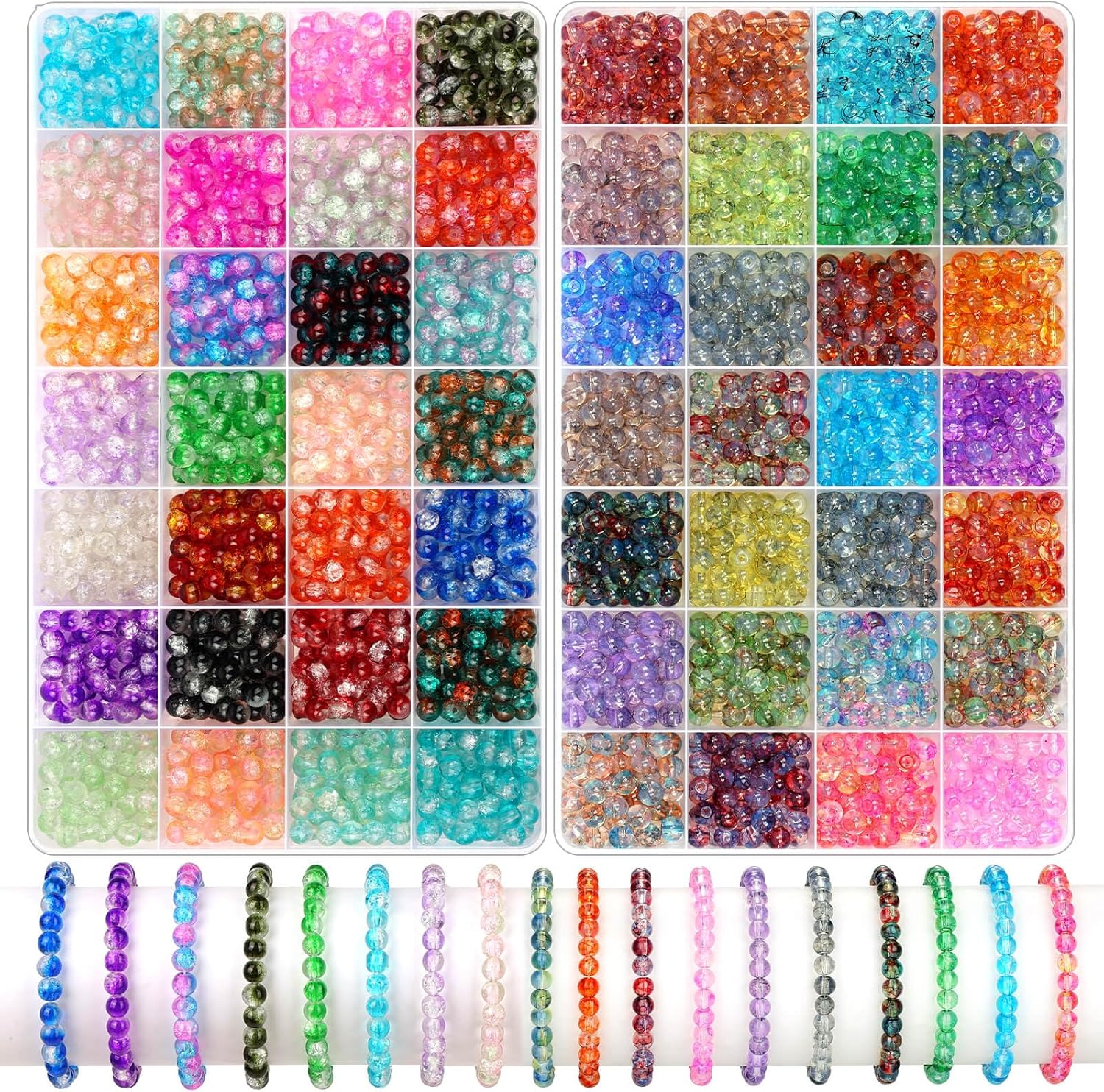 shynek 2800 6mm Glass Beads for Bracelets, 56 Colors Crystal Beads for Jewelry Making, Bracelet Making and DIY Crafts(28 Crackle Colors and 28 Ink Patterns Colors)