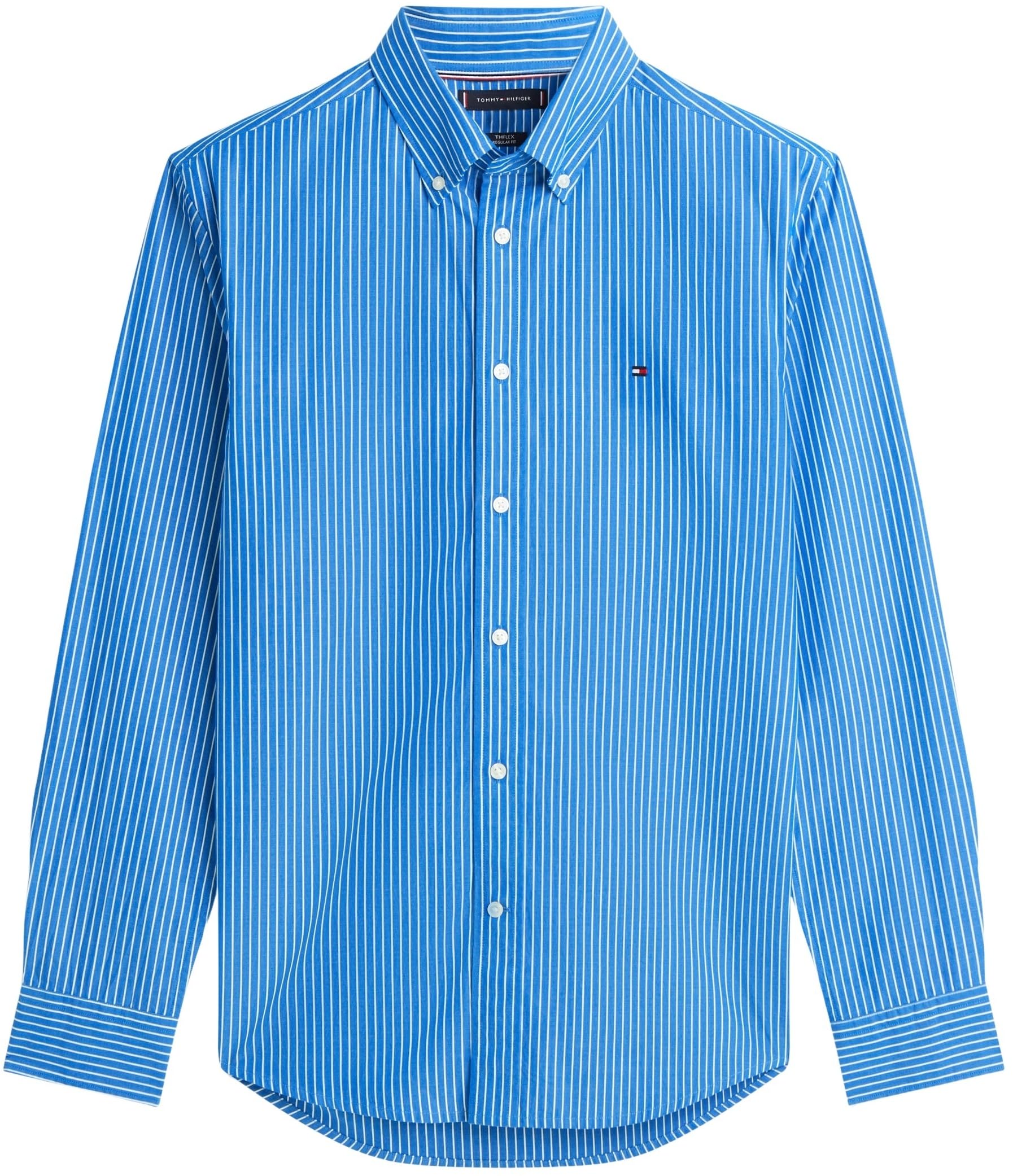 Tommy Hilfiger Core Hairline Poplin Koszula męska RF Mw0mw41399 L/S, niebieska (indygo żywa/paski), XXL, Niebieski (żywy indygo/paski), XXL