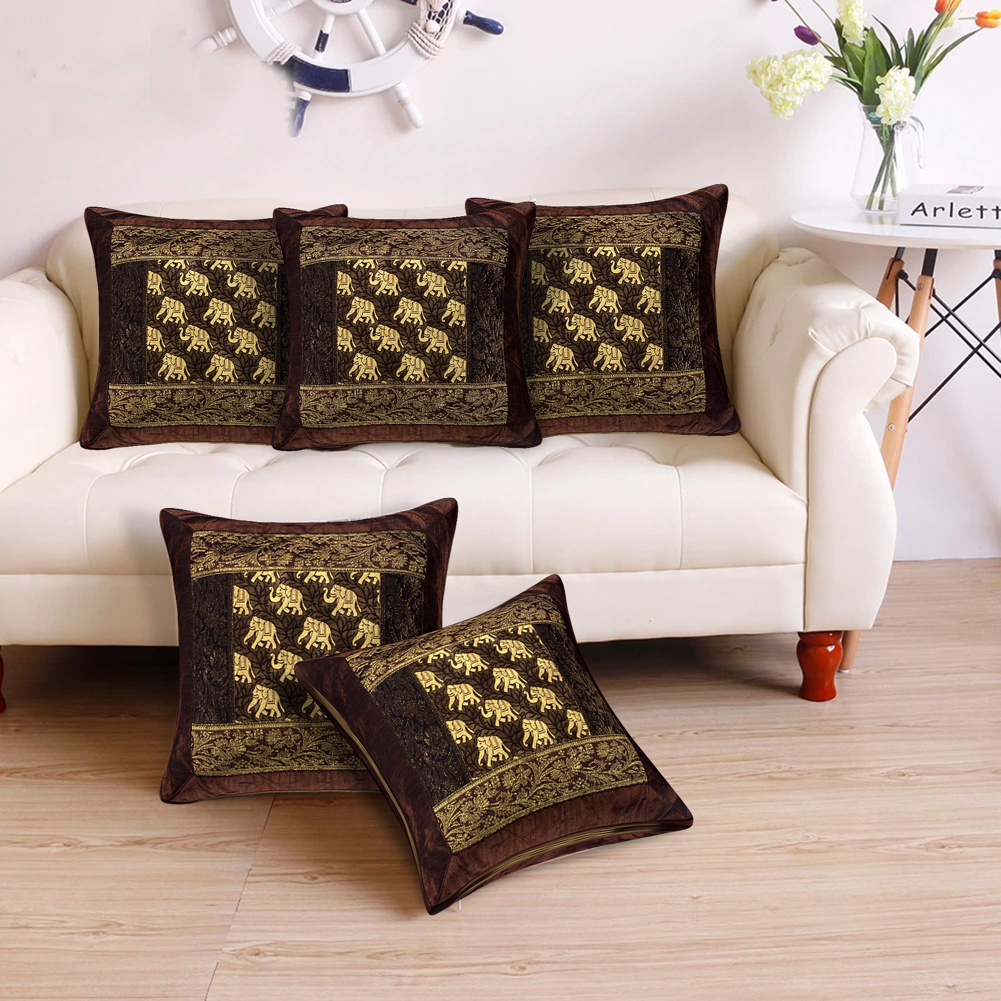 See full amazon price history chart for Radhika Impex Silk Cushion Cover Jaipuri Traditional Elephant Printed Brown Color Decorative Pillow/Cushion Cover for Diwali & New Year Festival (16 x 16 Inch / 40 x 40 cm) (Set of 5) Radhika Impex Silk Cushion Cover Jaipuri Traditional Elephant Printed Brown Color Decorative Pillow/Cushion Cover for Diwali & New Year Festival (16 x 16 Inch / 40 x 40 cm) (Set of 5) (B08GJ1H56W) Amazon Price History, Amazon Price Tracker