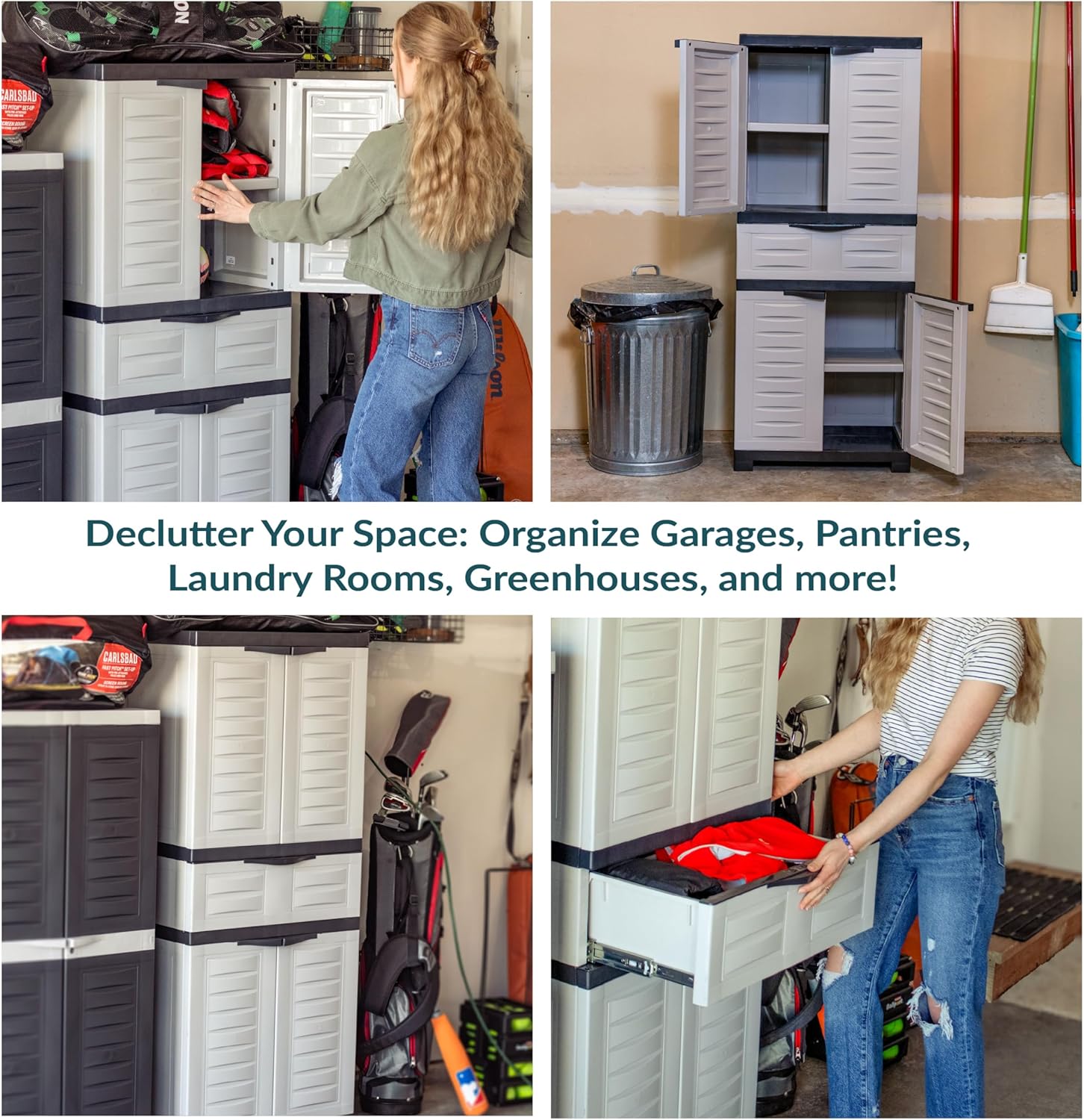 Sunnydaze 57" H Resin Garage Storage Cabinet - Garage Cabinet with 2 Adjustable Shelves - Freestanding Utility Storage for Laundry Room, Office, Basement - Gray