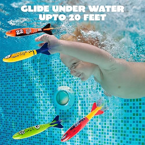 Miniatura 2 de JOYIN Paquete de 8 juguetes de piscina, juguetes de buceo subacuático de tiburón, colorido juguete de natación hundido, lanzamiento para niños,