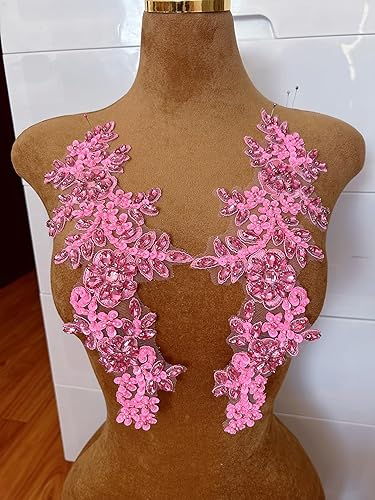 Vista 26 de 1 par de decoraciones de vestido de novia de 5.1 x 13.4 in, parches de encaje para coser con cuentas de diamantes de imitación sueltas, piedras