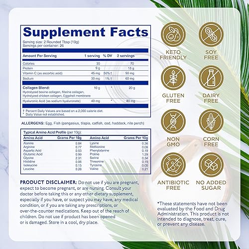 Miniatura 2 de Earth Echo Polvo de péptidos de colágeno múltiple, colágeno hidrolizado sin sabor con vitamina C y ácido hialurónico para la piel, las