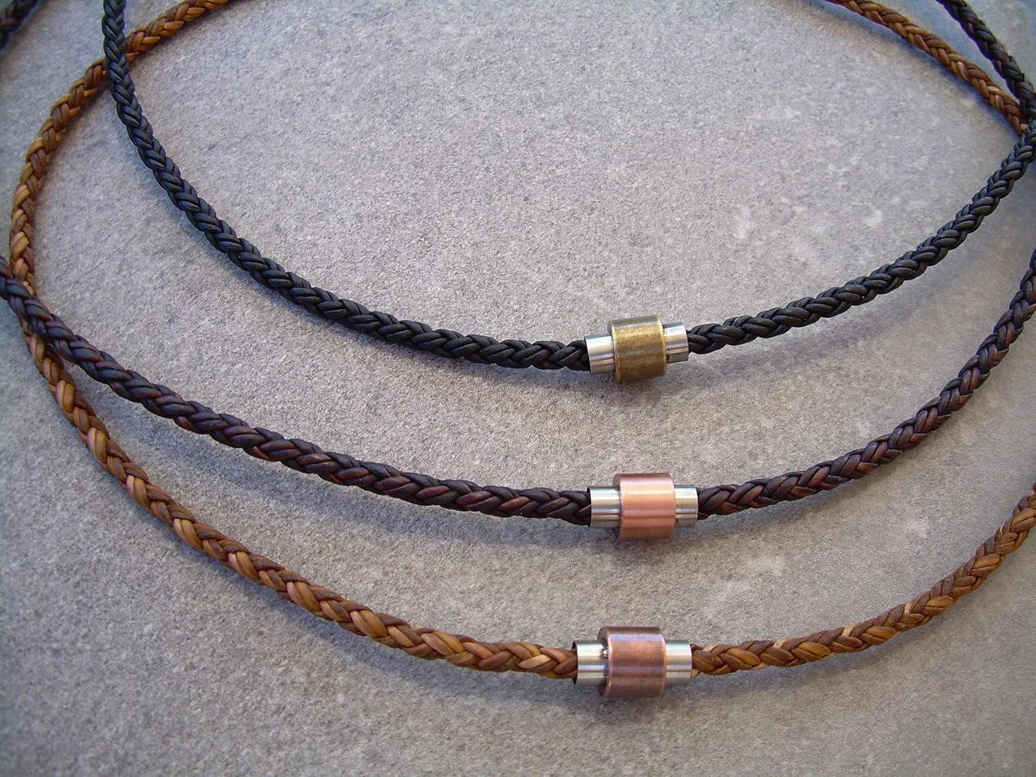 Premium Braided Leather Cord Chain Necklace with Antique Toned Stainless Steel Magnetic Clasp - Genuine Leather Necklace for Men Women - Available sizes: 16,18,20,22,24 inch or Custom
