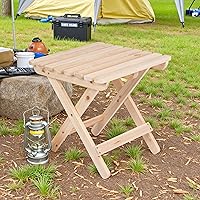 Vista 4 de Shine Company - Mesa auxiliar cuadrada plegable de madera maciza, mesa de patio pequeña Adirondack para exteriores, natural