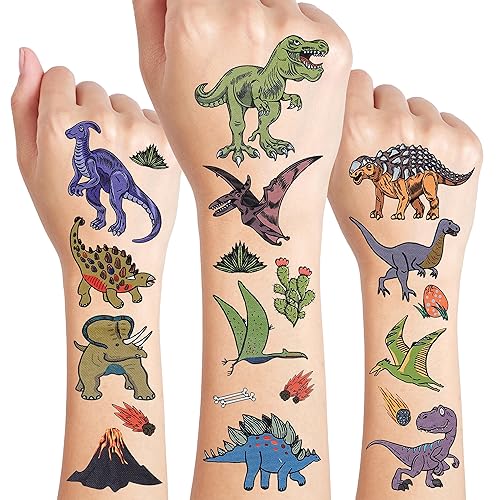 24 hojas de tatuajes temporales de dinosaurios, decoraciones de cumpleaños, recuerdos de fiesta de dinosaurios