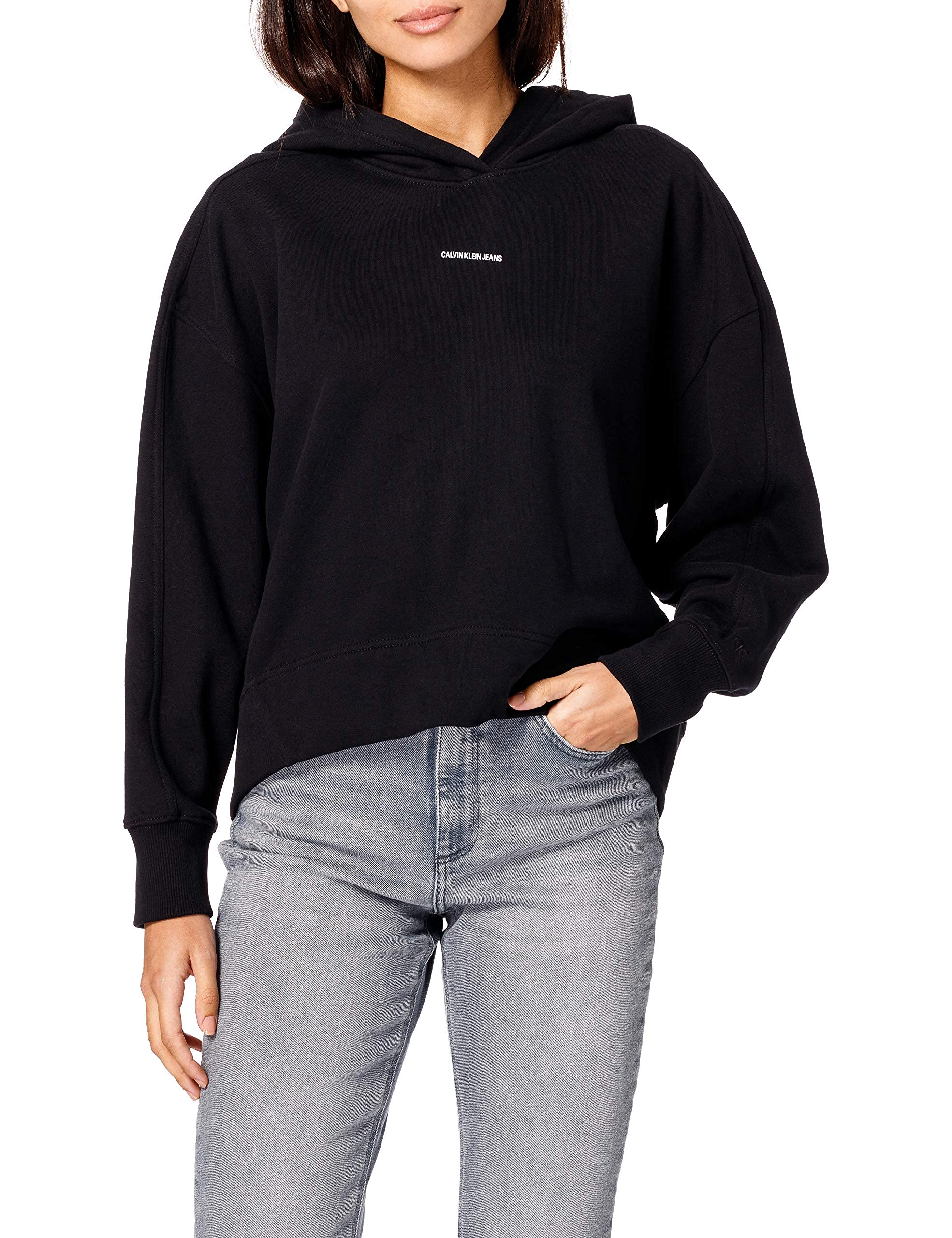 Calvin Klein Jeans Felpa con Cappuccio Micro Branding da Donna, CK Nero, XL