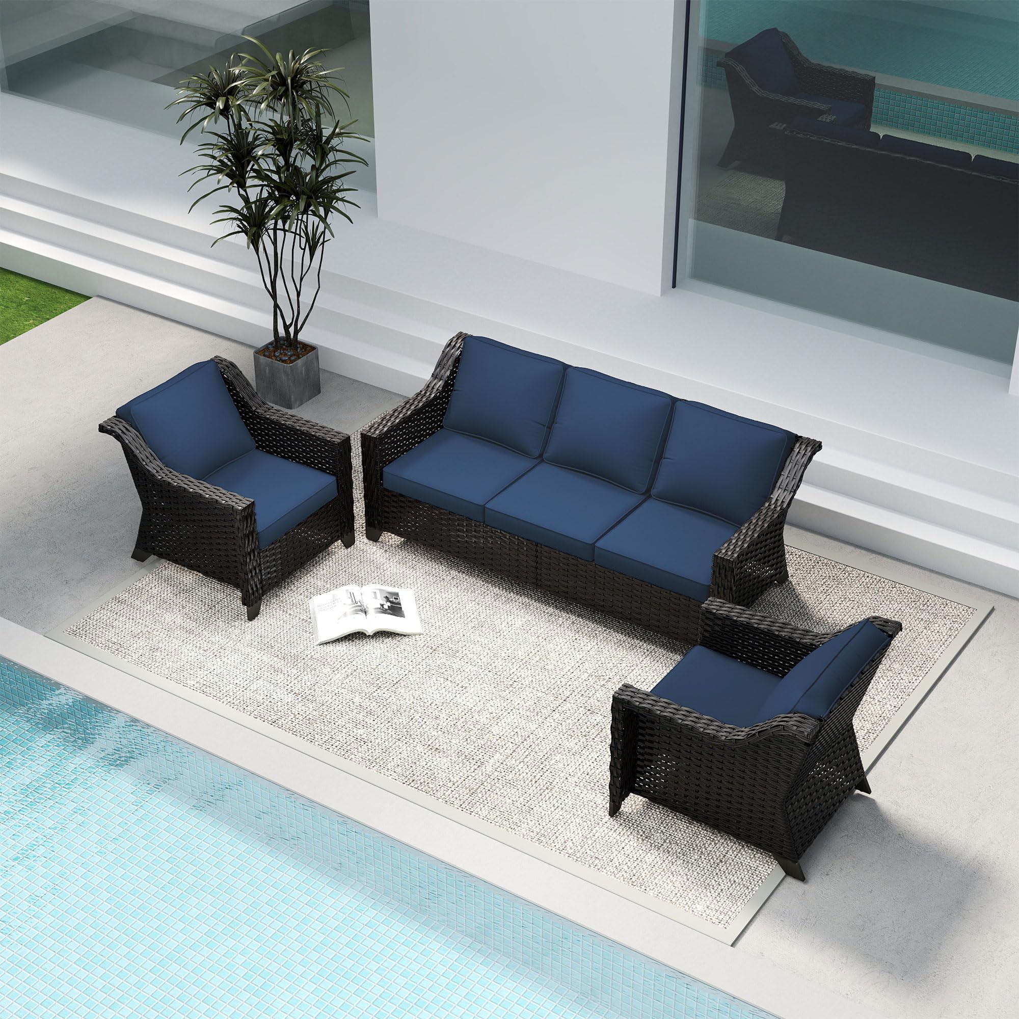 3 Piece Patio Furniture Set, Wicker Outdoor Conversation Set
