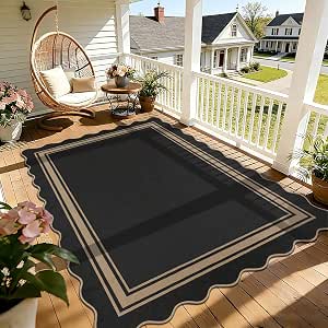 Zeeinx 5x7 Scalloped Rug - Washable Outdoor Patio Rug