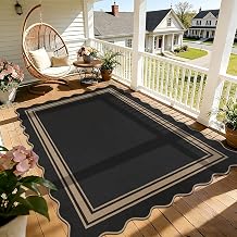 6x9 Scalloped Rug Easy Jute Washable Outdoor Patio Rug for Living Room