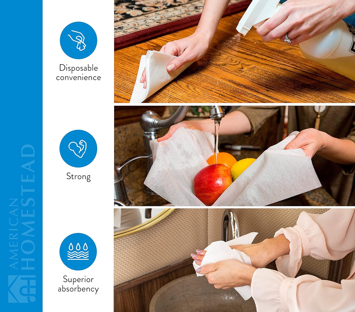 AH AMERICAN HOMESTEAD Disposable Napkins – Premium Guest Towel Napkins, Soft Cloth-Like Guest Towels for Bathroom, Disposable Hand Towels for Kitchen & Entertaining, White 12 x 17 (100 Count)