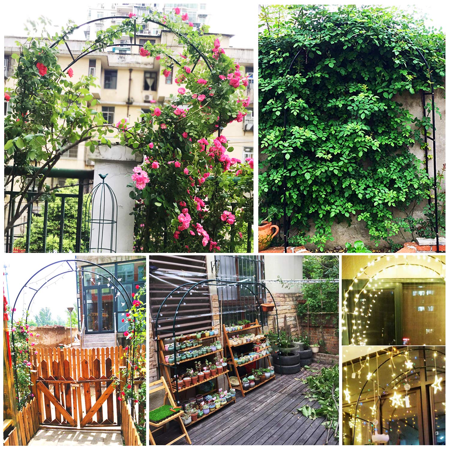 Metal Garden Arch, 2.4M Garden Archway Traliccio in Acciaio Verniciato a Polvere per Piante Rose di Supporto Arrampicata Arco Decorazione del Giardino (Verde Scuro)