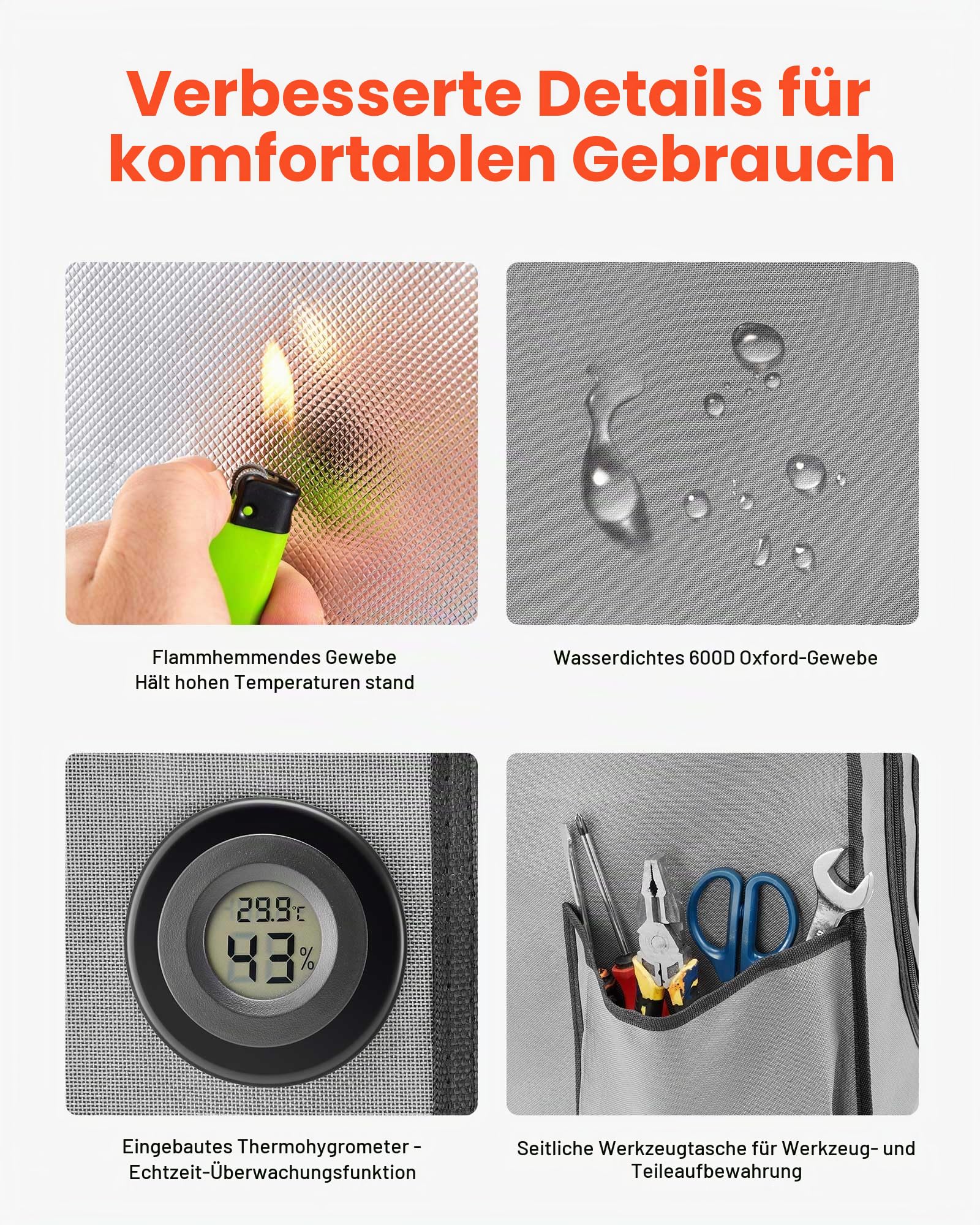 VEVOR 3D-Druckergehäuse Druckerzelt (80x58x58 cm), staubdichte & wasserfeste Schutzhülle mit konstanter Temperatur & LED-Beleuchtung & Belüftung, kompatibel mit Bambu Lab A1 Combo Grau