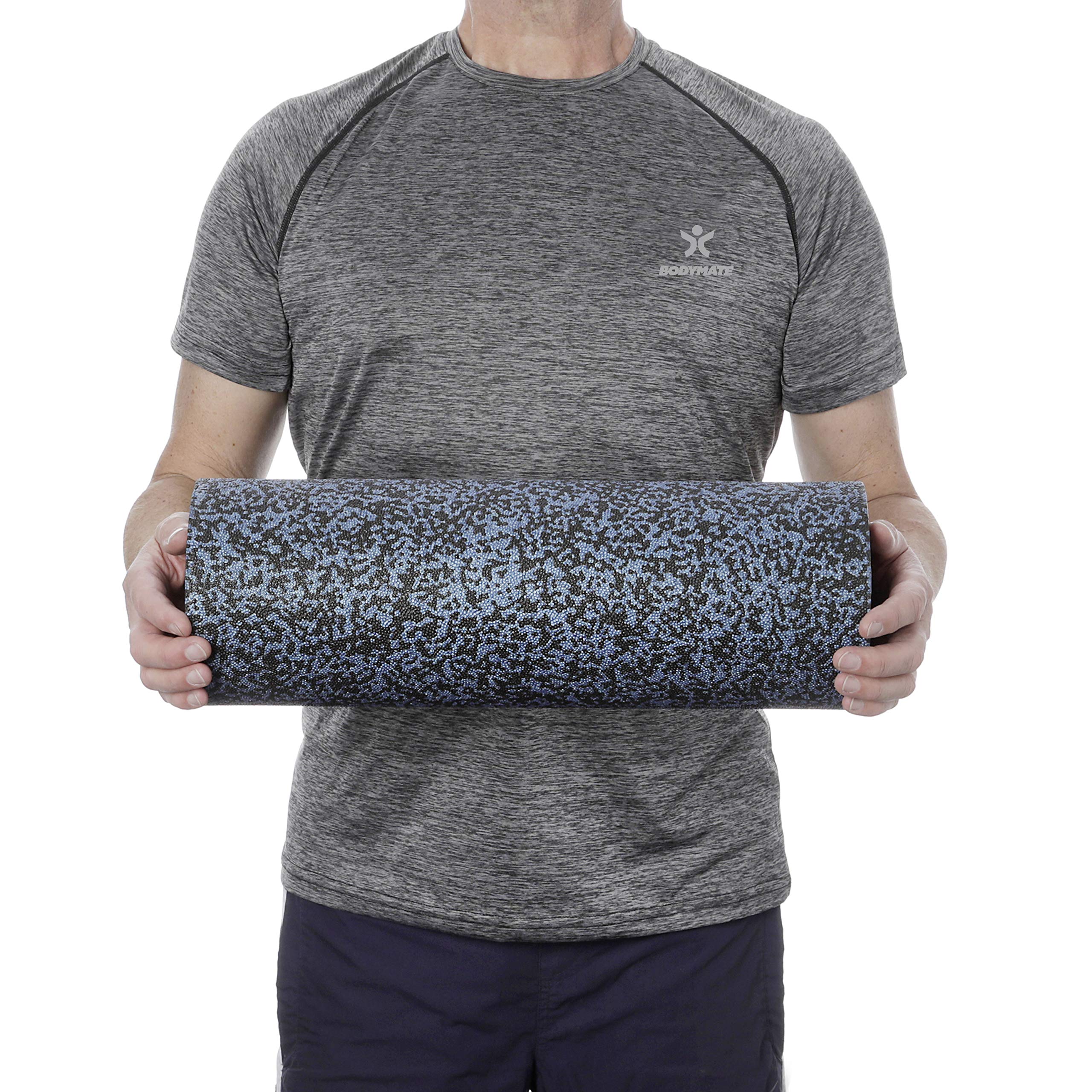 BODYMATE Foam Roller con Grado Durezza Extra-Duro con E-Book Gratuito Grigio-Blu/Nero - Vari Lunghezza