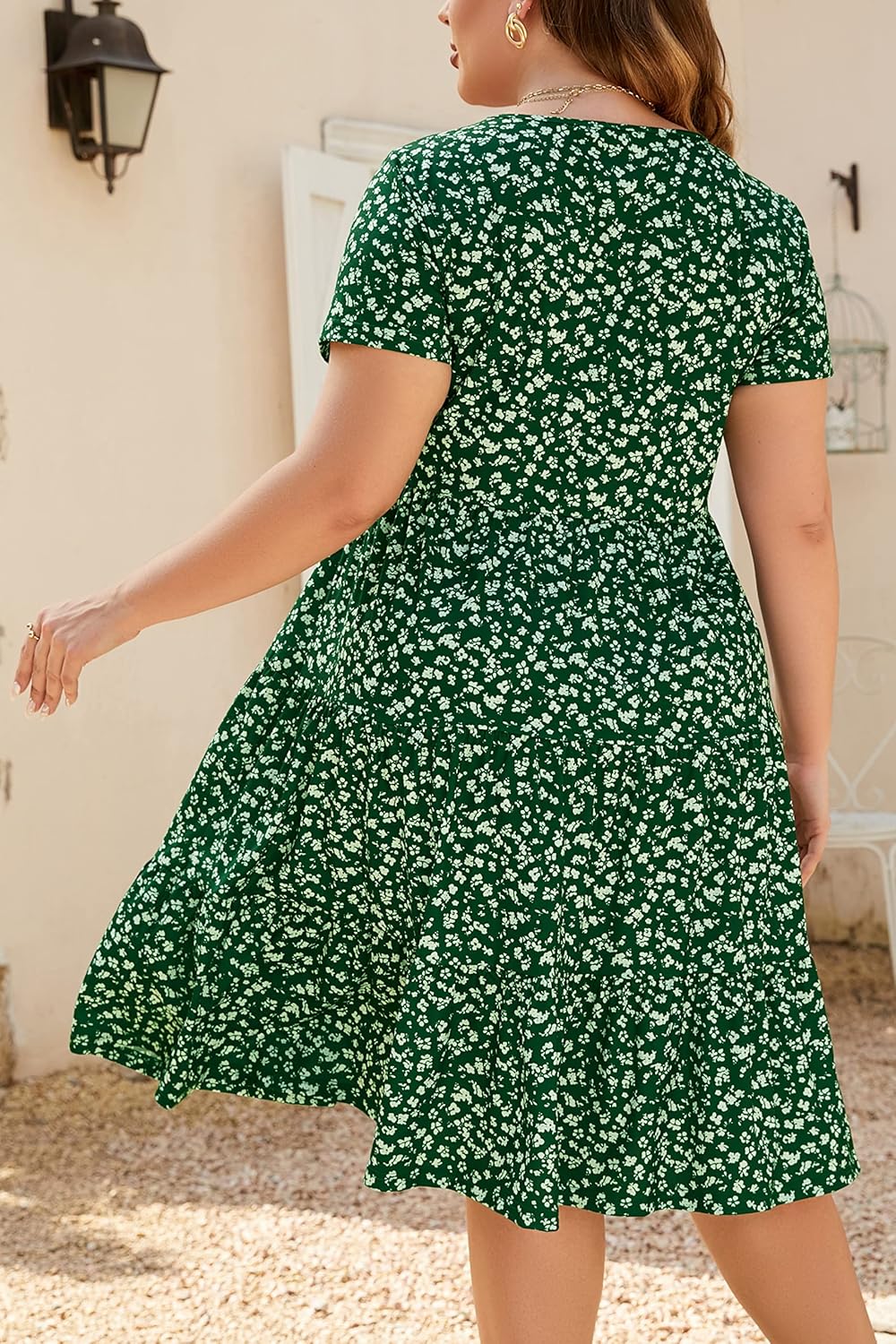 Women's Plus Size Casual Summer Tiered Dresses Short Sleeve Scoop Neck Ruffle Hem Loose Fitting Midi Babydoll Dress - Image 2