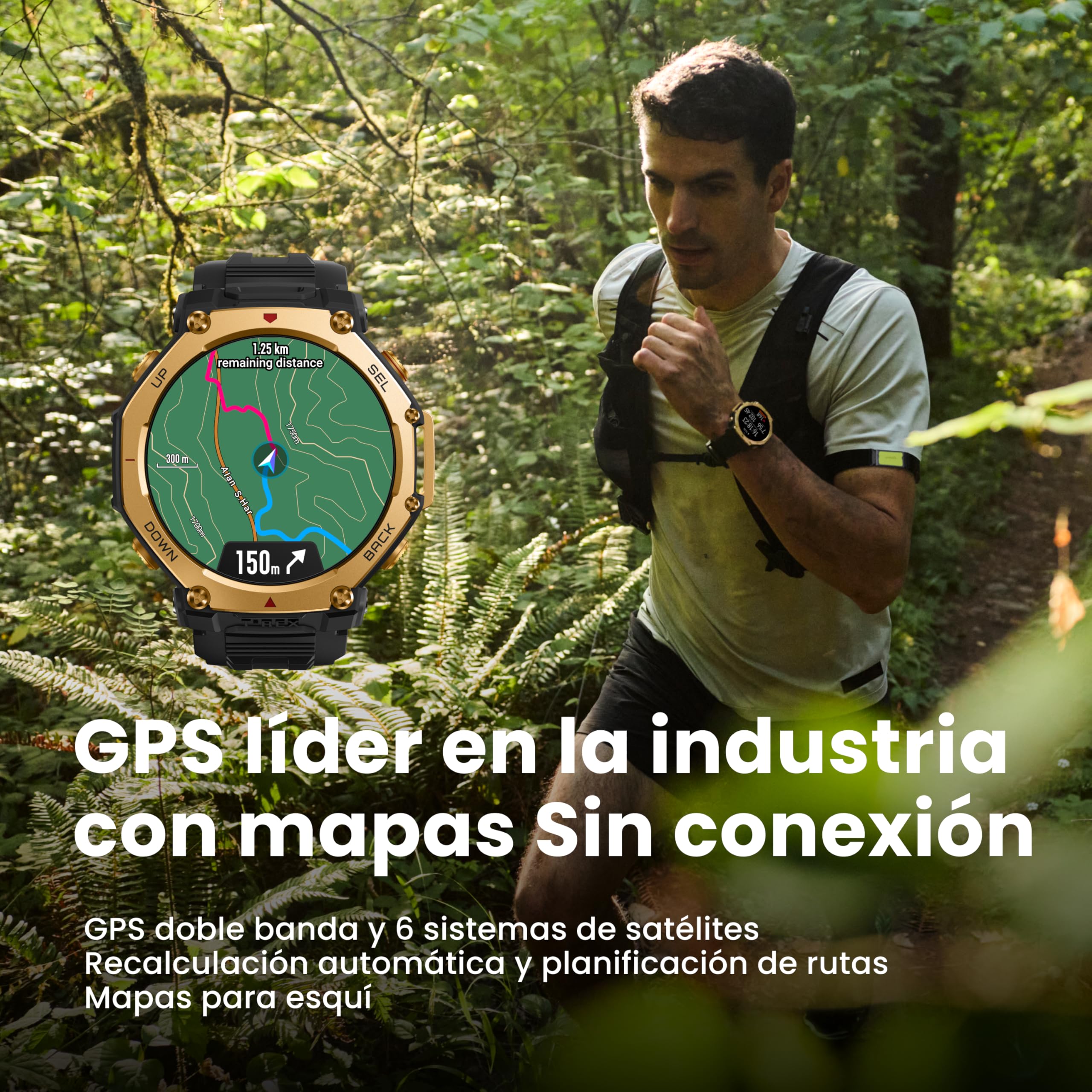Amazfit T-Rex 3 Pro Reloj Inteligente Deportivo para Hombre, Pantalla AMOLED de Zafiro, Bisel de Titanio, GPS de Banda Dual, Mapas Sin Conexión, Linterna Incorporada, para Android iPhone