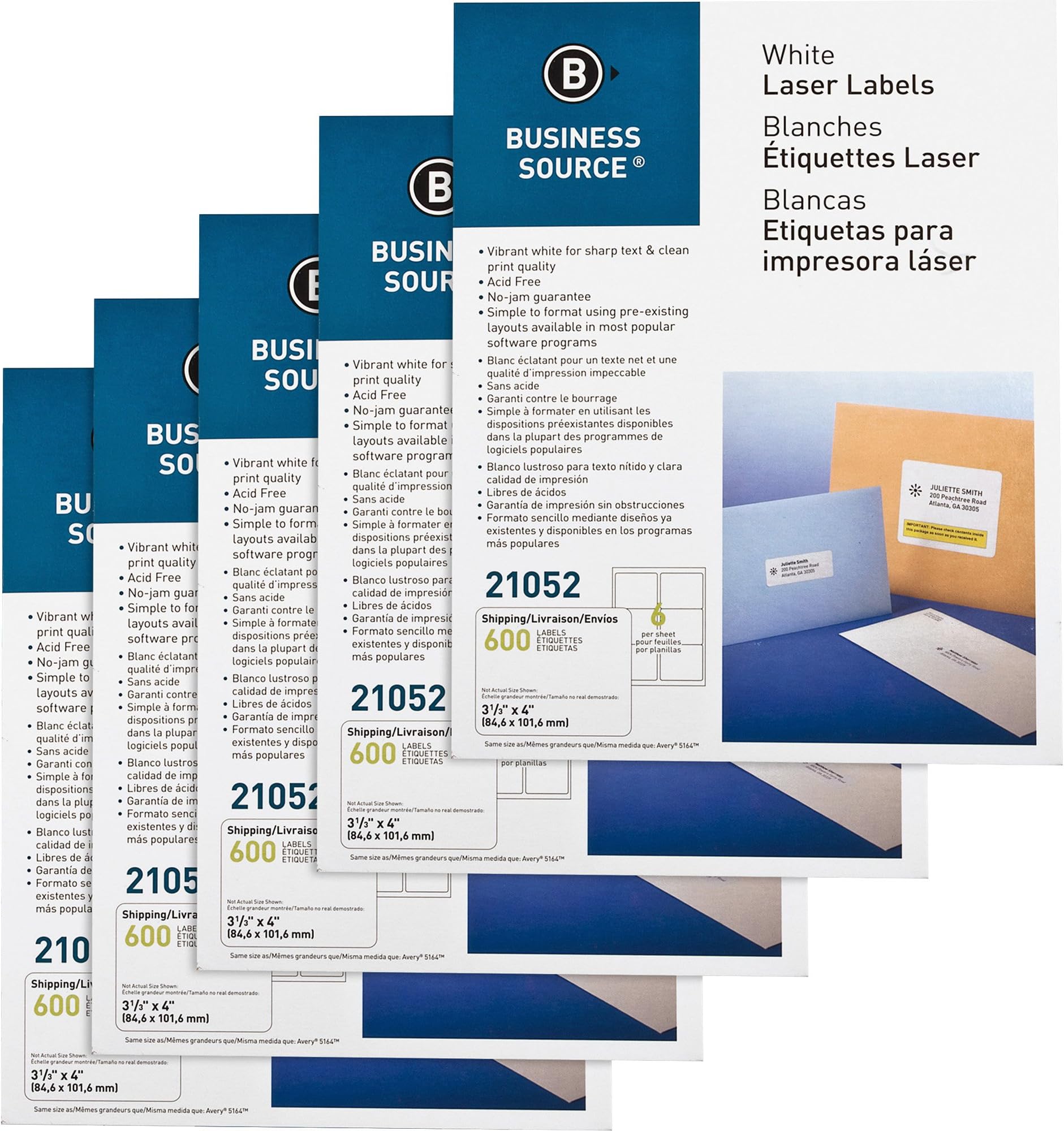Business Source Bright White Premium-Quality Address Labels, 3-1/3"x4", 3000/Pack (21052CT)