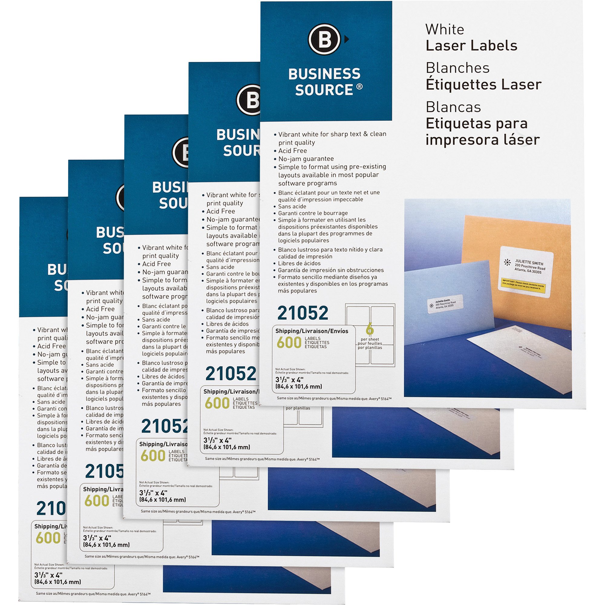 Business Source Bright White Premium-Quality Address Labels, 3-1/3"x4", 3000/Pack (21052CT)