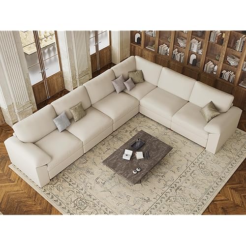 EASE MOOSE Leather Sectional Couch, Oversized Modular Sectional Sofas, Wide Deep Seat Modular Couch, Scratch Resistant Faux Leather Material, L Shaped Sofa for Big Spaces, Beige