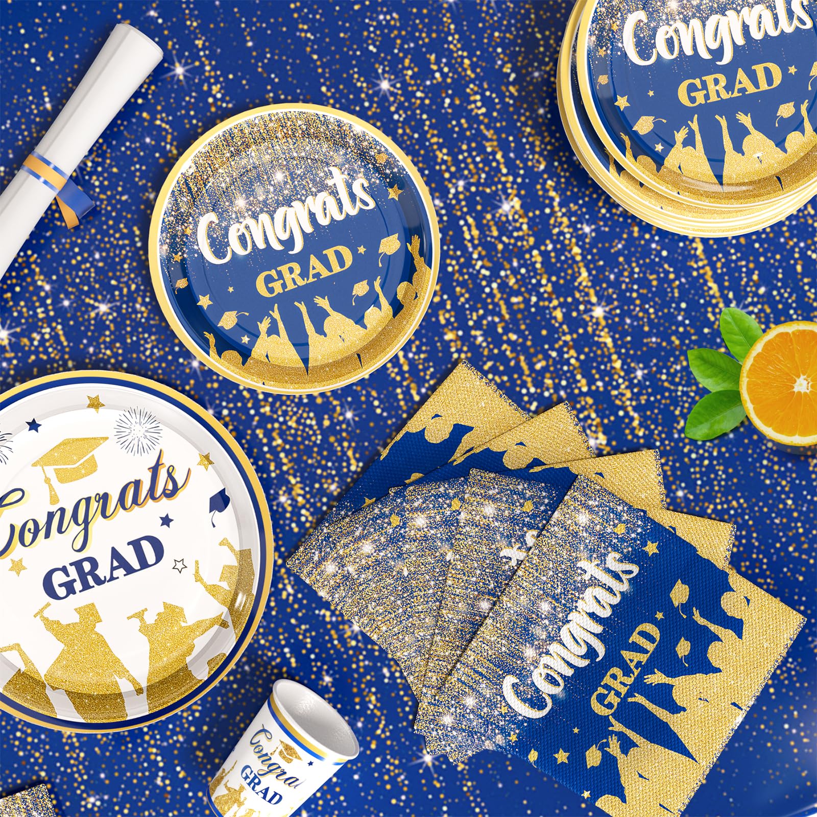 2025 Blue Graduation Party Supplies Kit - 25-Person Dinnerware Set With Plates, Cups, Napkins & Banner