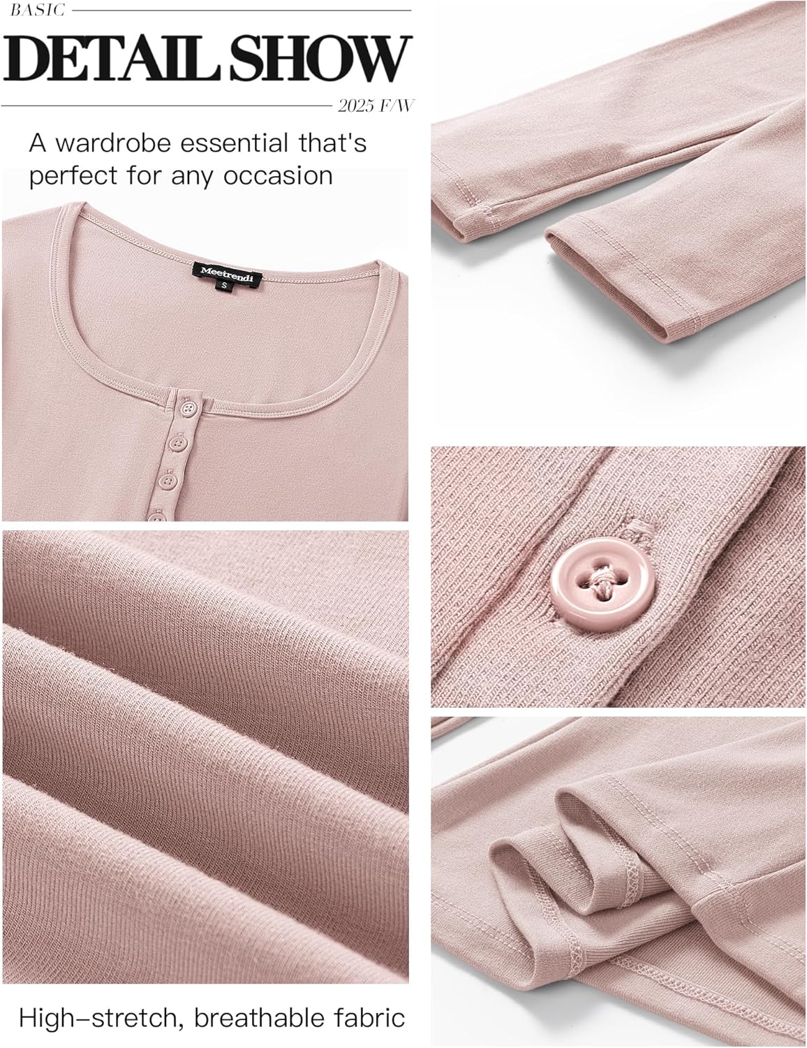 Women's Long Sleeve Square Neck Henley T Shirts Button Ribbed Knit Slim Fit 2024 Fall Casual Basic Tops Blouse - Image 5