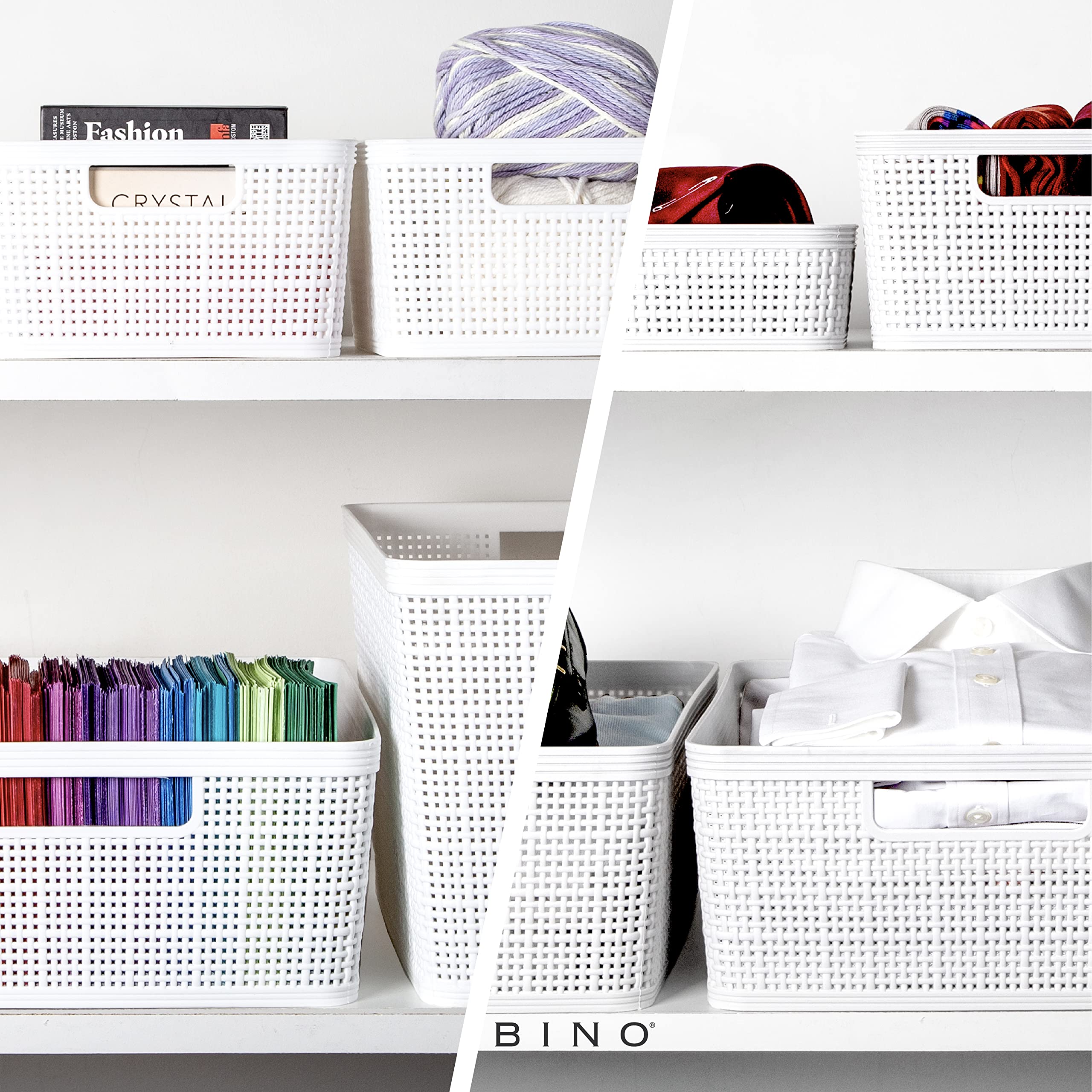 BINO Woven Plastic Basket Medium (White), 4Pack THE JUTE