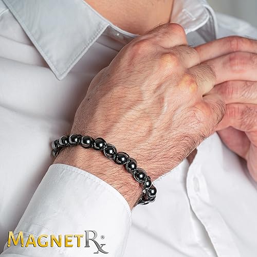 Miniatura 2 de MagnetRX Pulsera magnética de hematita, piedras magnéticas de máxima fuerza, pulseras magnéticas con cuentas para hombres y mujeres (cuentas de Bali
