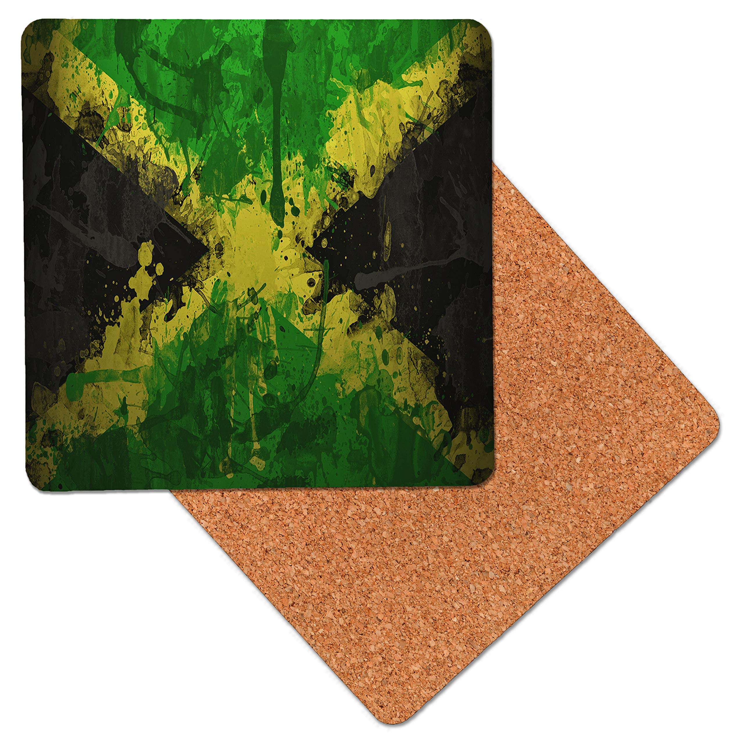 Shopquality4u Multicolour Jamaica Jamaican Painted Flag Premium Wooden Table Drink Coaster With Cork Backing - Drinks Coasters (Pack Of 8)