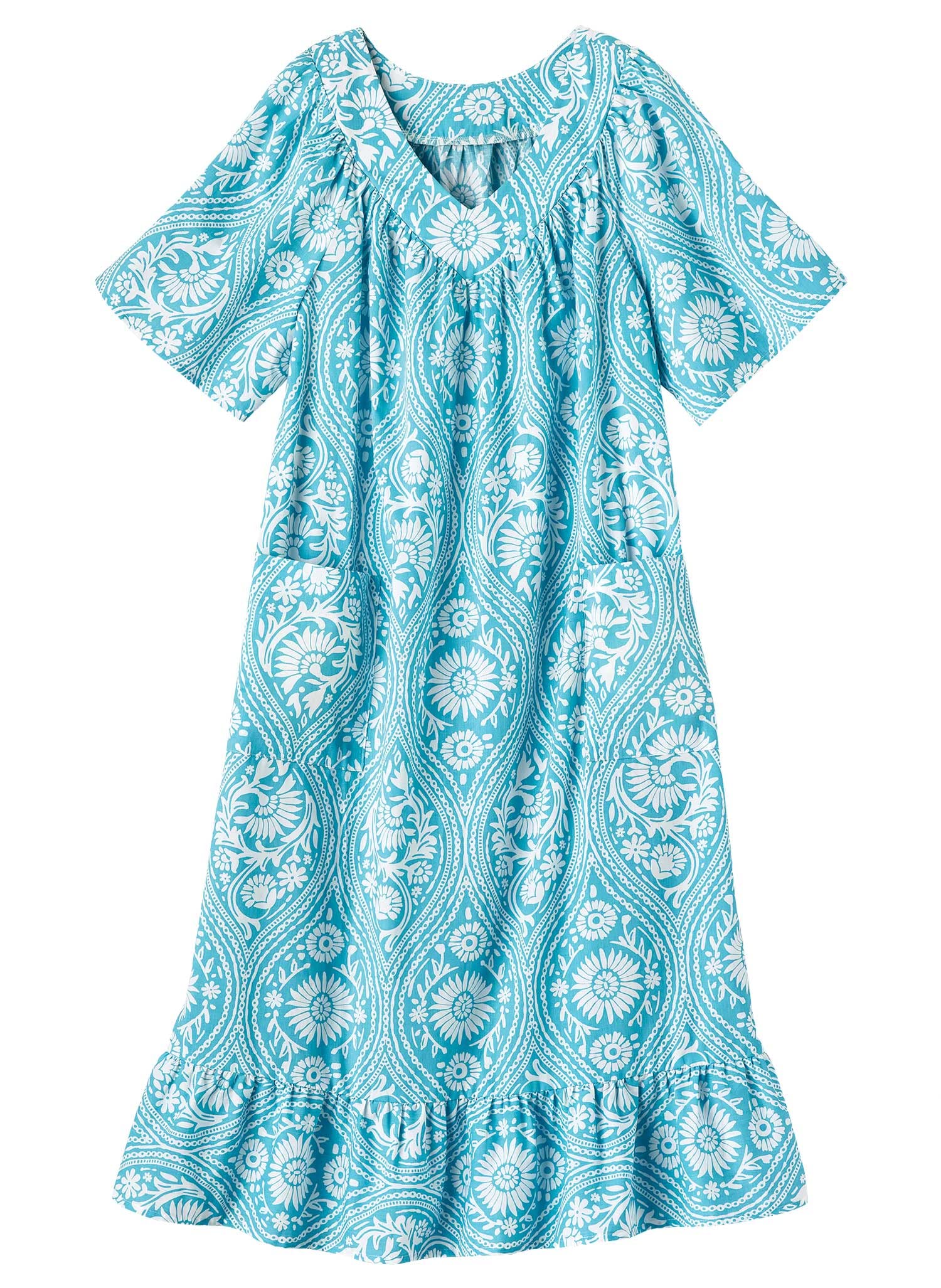 AmeriMark Casual Women’s Muumuu House Dress Comfortable Flowy Short Sleeve Patio Sun Dress Lounger Gown Sleepwear for Ladies