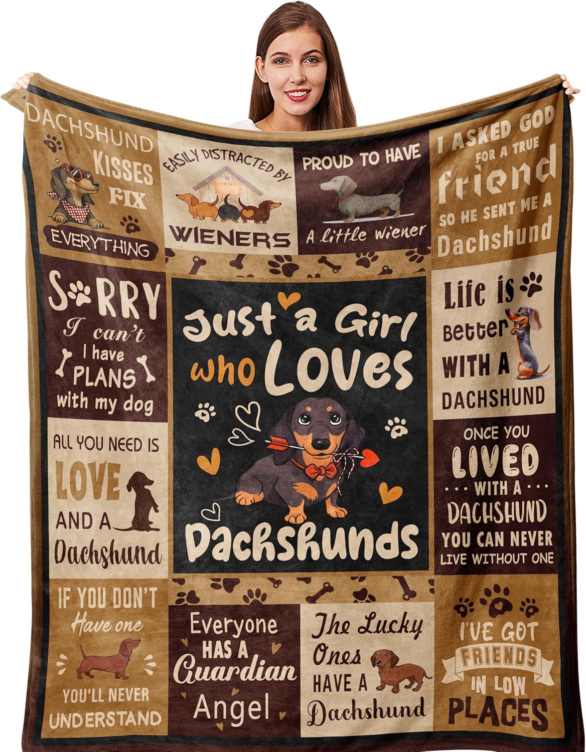 Dachshund Gifts for Women Blanket 50"x60", Wiener Dog Gifts for Women/Kid Dachshund Lover Flannel Throw Blanket