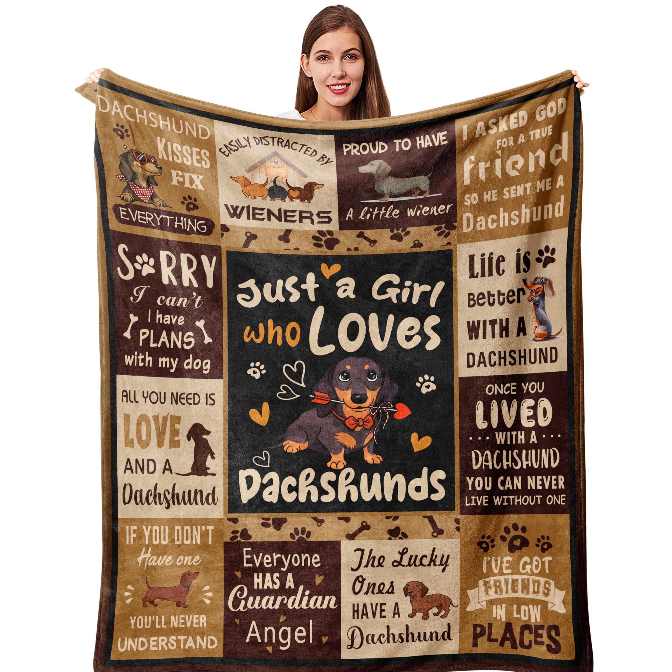 Qotuty Dachshund Flannel Throw Blanket