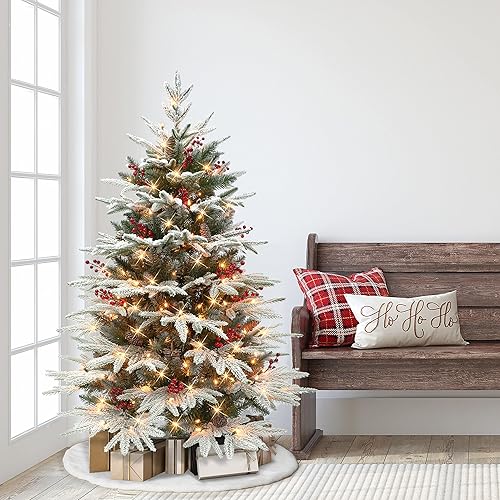 Miniatura 9 de Puleo International Pre-Lit - Árbol de Navidad artificial de abeto Halifax flocado de 7.5 pies con 700 luces, verde