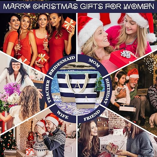 Miniatura 8 de Bolsa de playa con inicial, regalos de playa azul, bolsa de maquillaje con cremallera, regalos de cumpleaños personalizados para mujeres, su mamá