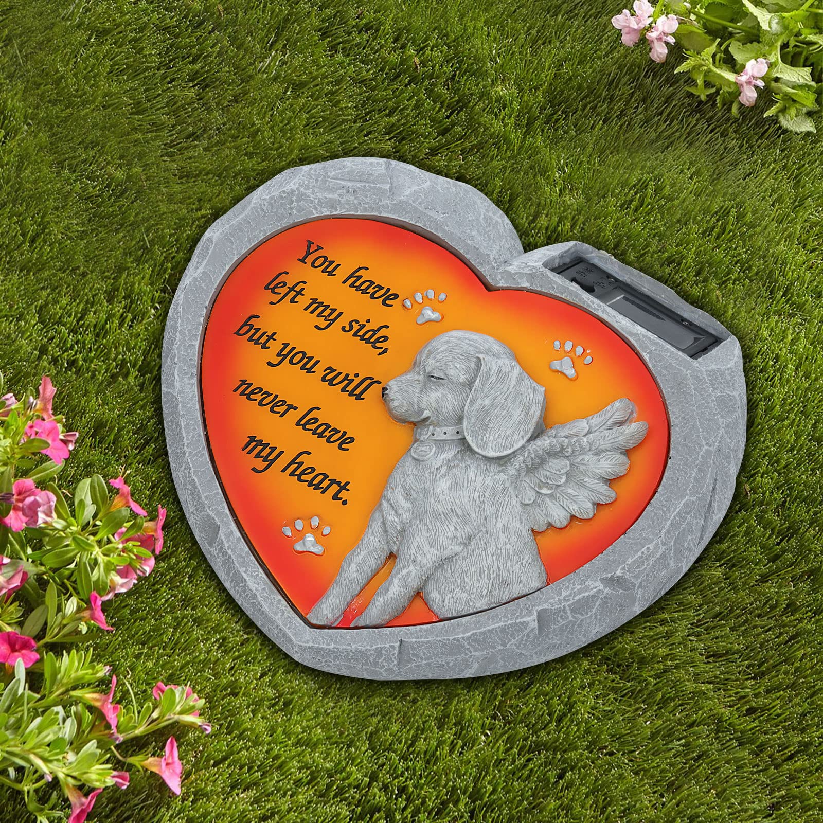 Dog Pet Memorial Stones Gifts, Solar Heart Shaped Pet Memorial Headstone Grave