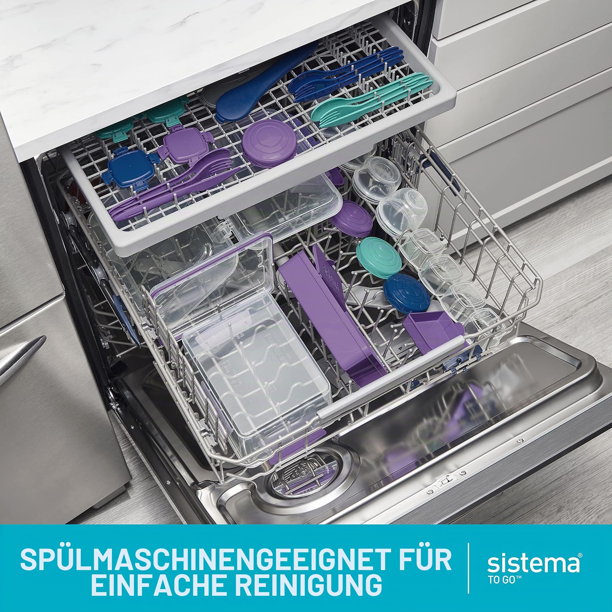 Sistema Bento Box TO GO Brotdose mit Fächern | 1,25 L Lunchbox mit Joghurt-/Fruchtbehälter | für Kinder & Erwachsene l | BPA-frei | Minty Teal [21685-8T], Mintgrün (Packung mit 2)
