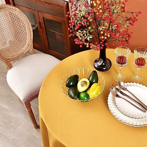 Miniatura 5 de MEANMOY Mantel redondo dorado de 210 GSM resistente al agua y a las manchas para mesa circular, mantel sólido de 48 pulgadas, tela de poliéster