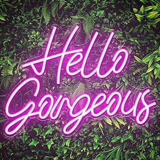 Kavaas Hello Gorgeous Neon Signs for Wall Decor, Hello Gorgeous Neon Light Sign with Dimmable Switch - Hello Gorgeous Sign for Girls Bedroom, Makeup Room Decor (Pink)