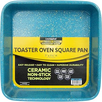 casaWare 7-Inch Toaster Oven Ultimate Series Commercial Weight Ceramic Non-Stick Coating Square Pan Blue Granite