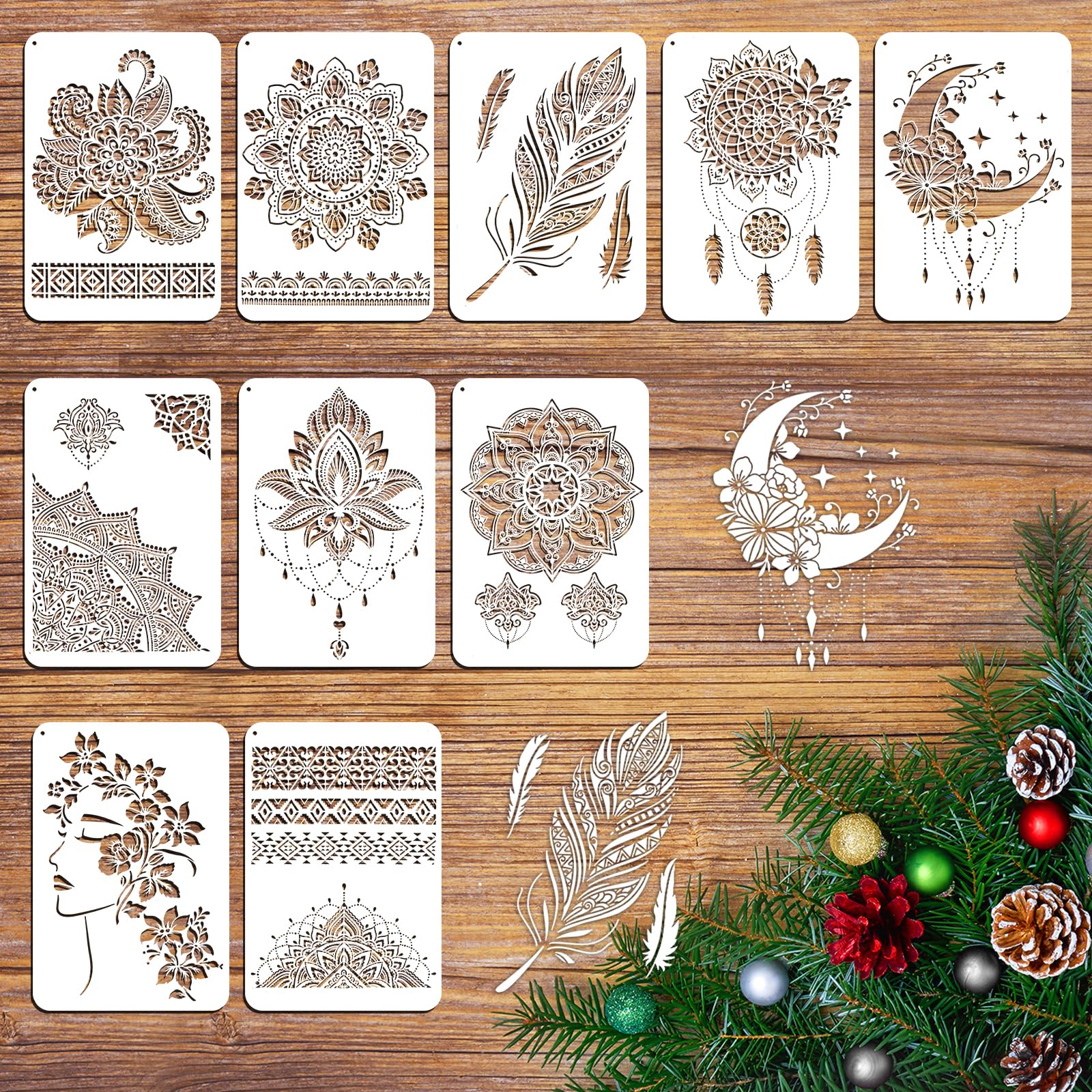 MWOOT 32-teiliges Mandala Schablonen-Set – 12x12 Cm, Wiederverwendbare Malvorlagen Für Steine & Leinwand