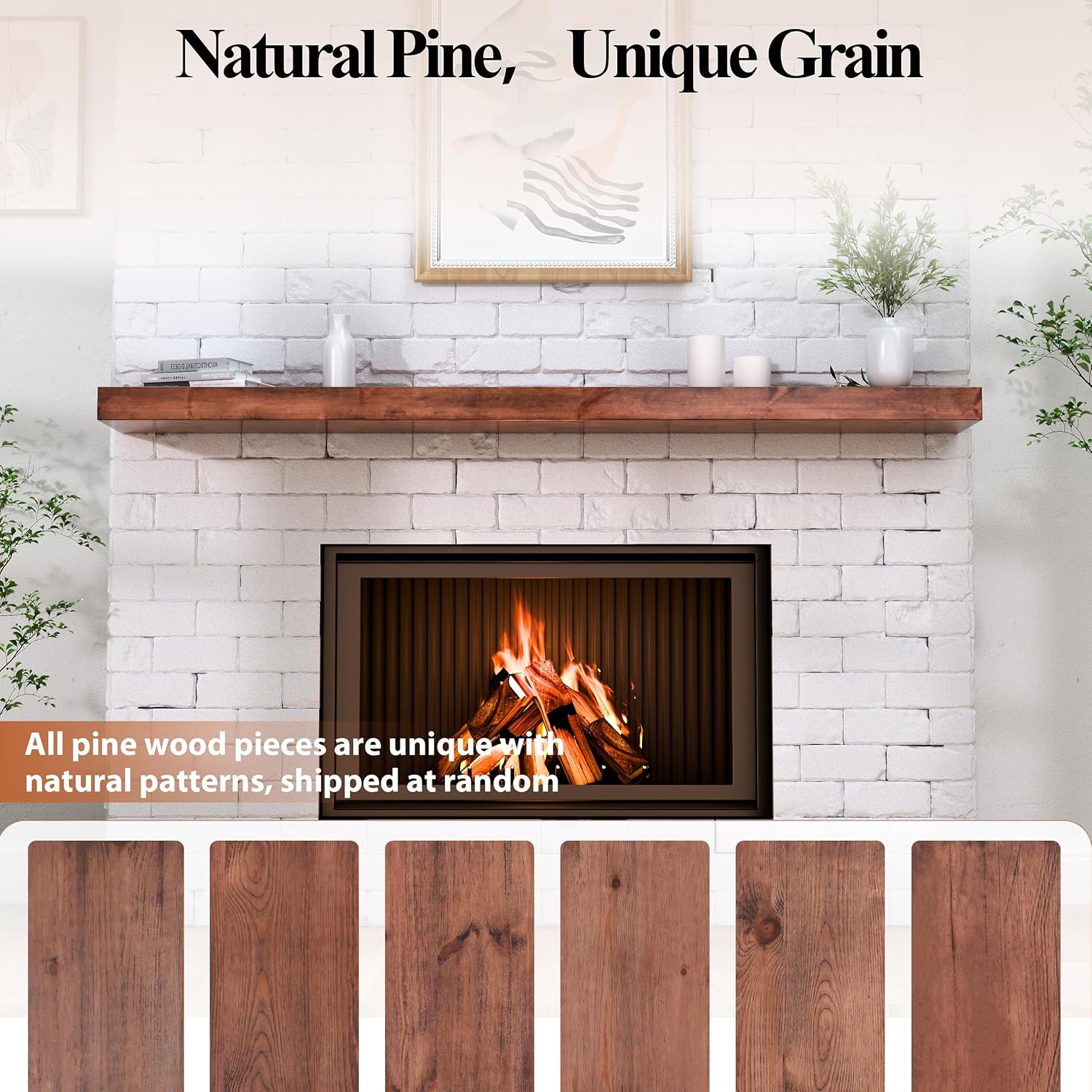 72 Inch Fireplace Mantel, Wall-Mounted Wood Mantel Shelf for Over Fireplace, Handcrafted Floating Mantel Shelf with Invisible Heavy Duty Bracket, 72 Inch, Walnut