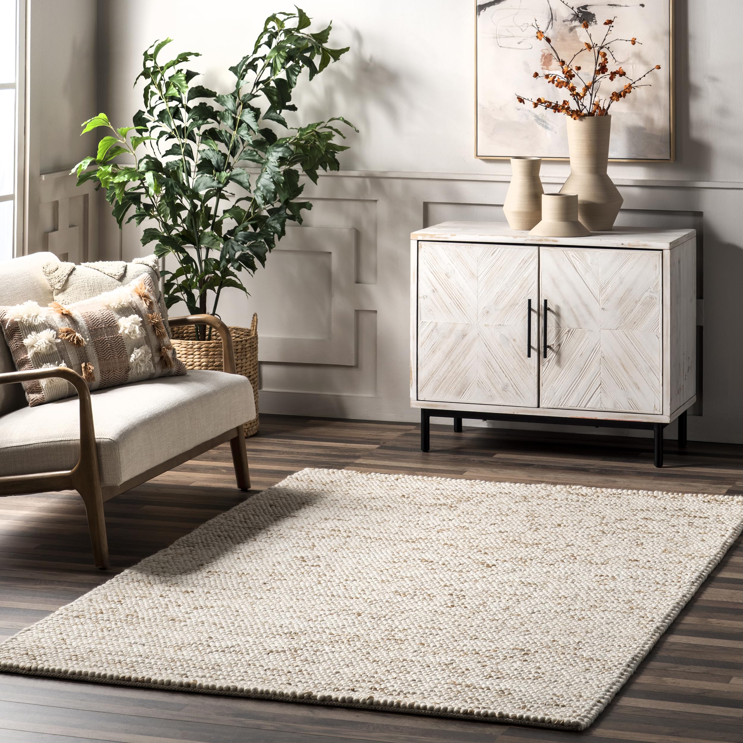 nuLOOM Deeanna Ivory Solid Hand Woven Wool Area Rug, 8' x 10' 8' x 10' (Rectangular) 8' x 10' Ivory