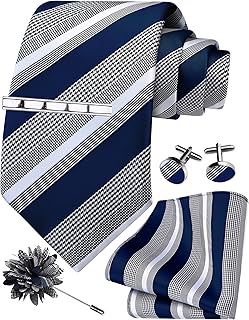 GUSLESON 3.15"(8cm) Mens Striped Business Necktie Hankerchief Cufflinks Tie Clip Lapel Pin Set for Men Price In India