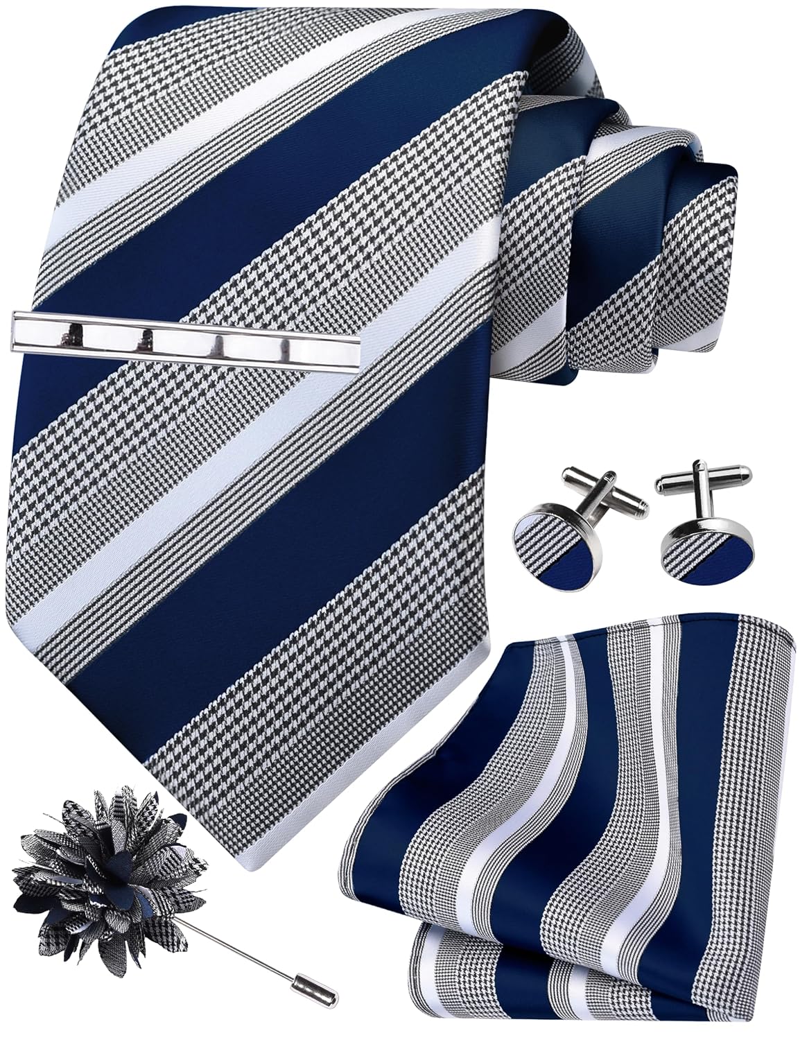 GUSLESON 3.15"(8cm) Mens Striped Business Necktie Hankerchief Cufflinks Tie Clip Lapel Pin Set for Men - Review, Price and Buying Guide