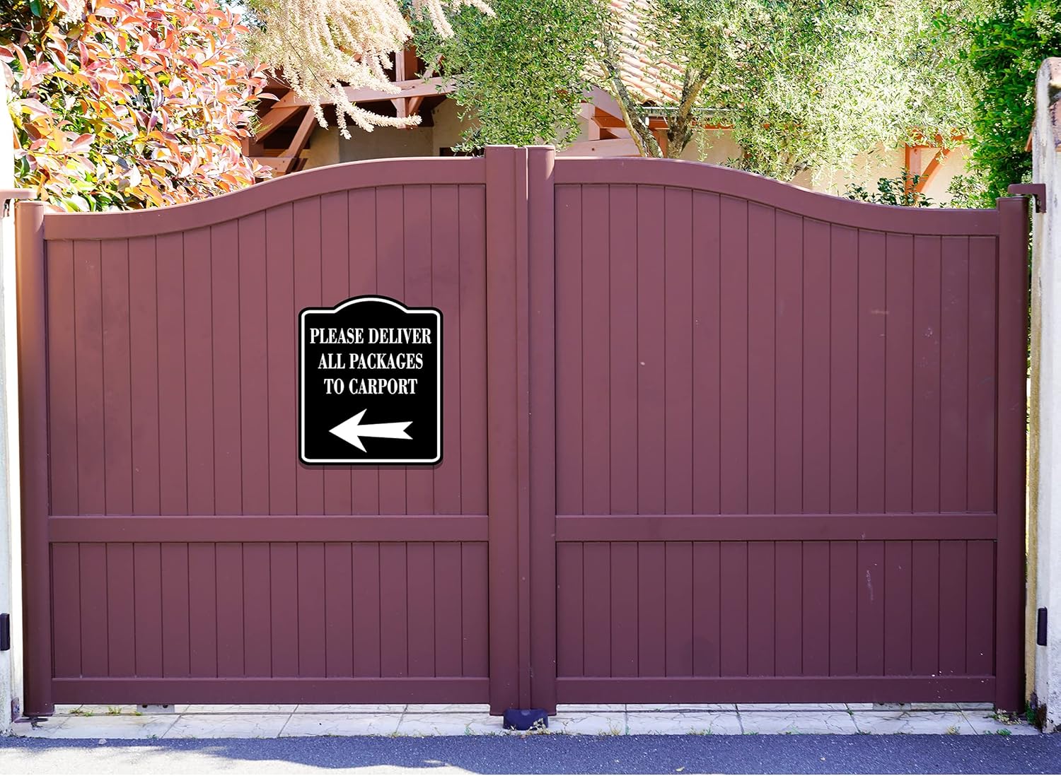 Please Deliver All Packages To Carport Left BLACK Aluminum Composite Sign, 15"x18"