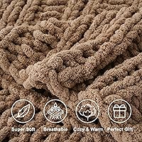 Vista 6 de Battilo Beige Chunky Knit Throw Blanket for Couch, Super Soft Thick Warm Cable Knitted Blanket, Khaki Chenille Throw Taupe Blankets for Bed,Sofa